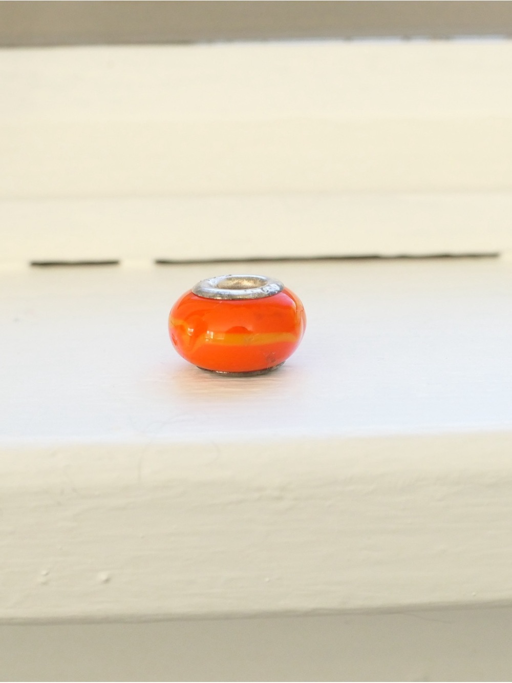 Sterling Orange with Yellow Glass Charm Bead - Picture 3 of 4